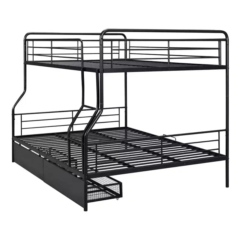 Full XL over Queen Metal Bunk Beds with 2 Drawers, Heavy Duty Bunk Bed Frame for Kids Teens Adults