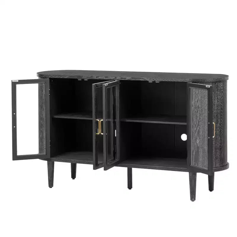 Farmhouse Wood Sideboard Buffet Cabinet with Glass Doors and Adjustable Shelves for Kitchen, Dining Room, or Living Room