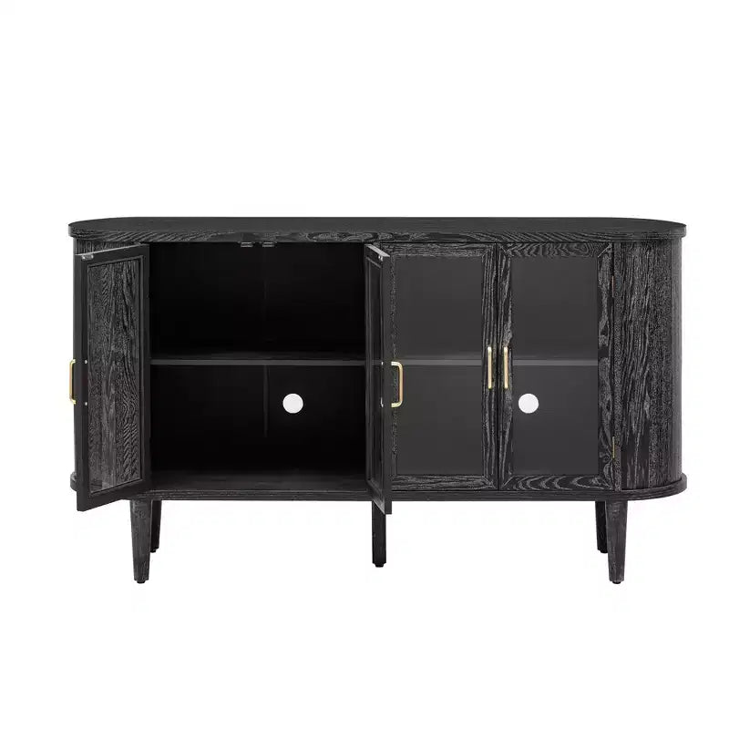 Farmhouse Wood Sideboard Buffet Cabinet with Glass Doors and Adjustable Shelves for Kitchen, Dining Room, or Living Room