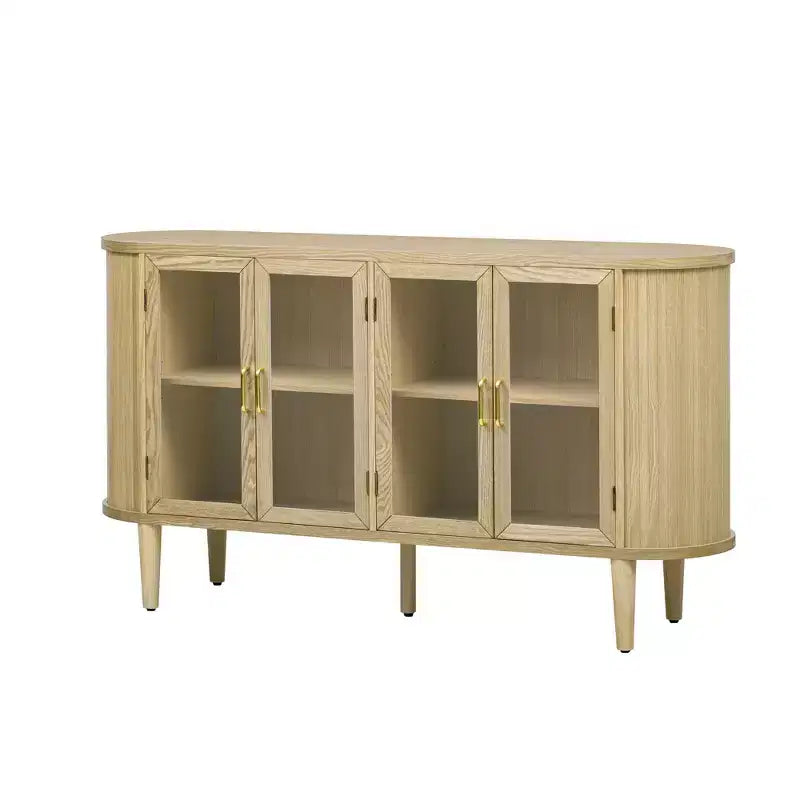 Farmhouse Wood Sideboard Buffet Cabinet with Glass Doors and Adjustable Shelves for Kitchen, Dining Room, or Living Room
