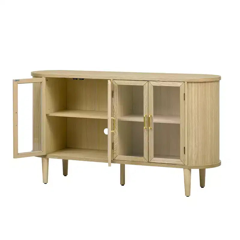 Farmhouse Wood Sideboard Buffet Cabinet with Glass Doors and Adjustable Shelves for Kitchen, Dining Room, or Living Room