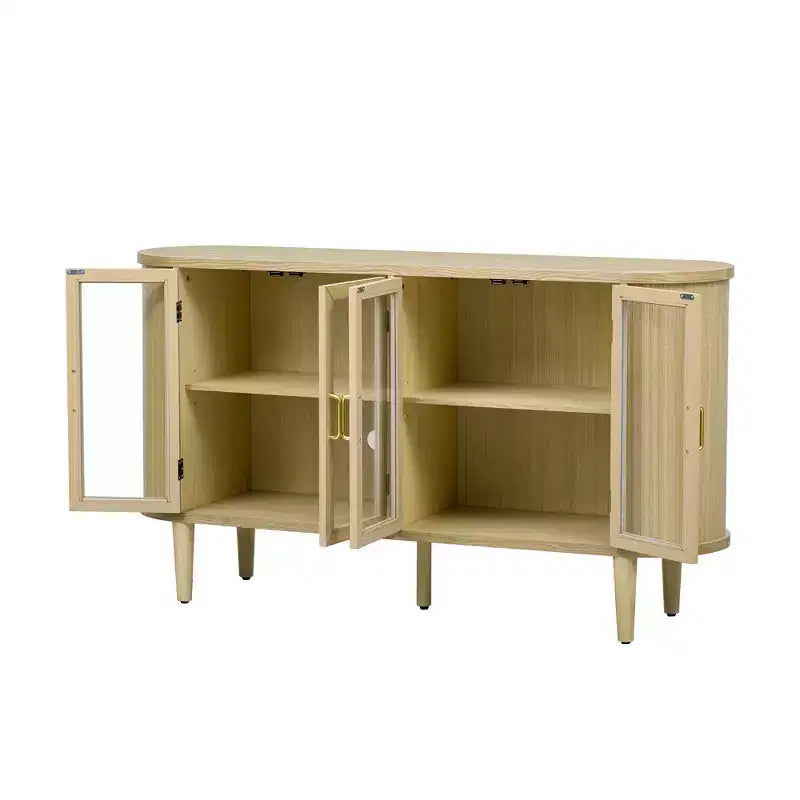 Farmhouse Wood Sideboard Buffet Cabinet with Glass Doors and Adjustable Shelves for Kitchen, Dining Room, or Living Room