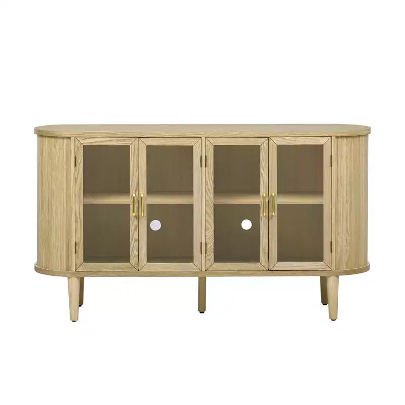 Farmhouse Wood Sideboard Buffet Cabinet with Glass Doors and Adjustable Shelves for Kitchen, Dining Room, or Living Room