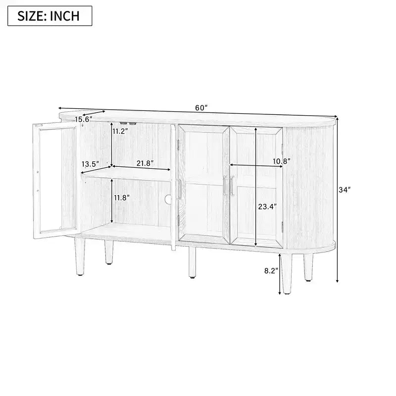 Farmhouse Wood Sideboard Buffet Cabinet with Glass Doors and Adjustable Shelves for Kitchen, Dining Room, or Living Room