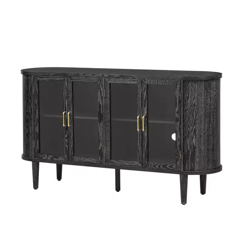 Farmhouse Wood Sideboard Buffet Cabinet with Glass Doors and Adjustable Shelves for Kitchen, Dining Room, or Living Room