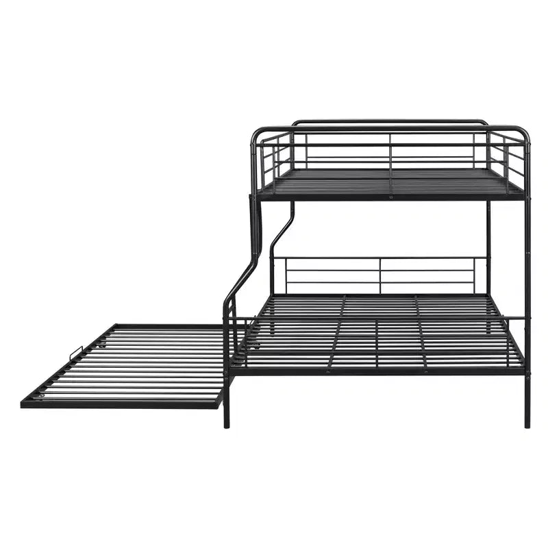Full XL over Queen Metal Bunk Bed with Trundle, Convertible into 2 Separate Beds, Heavy-Duty Iron Bed Frame for Kids Teens