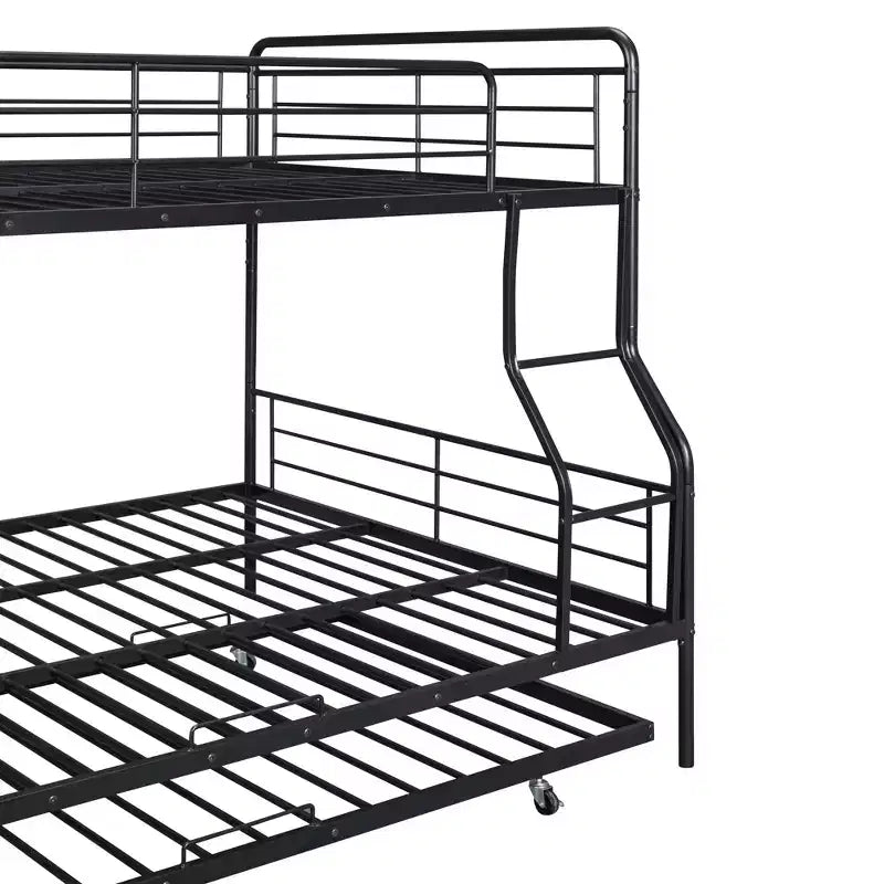 Full XL over Queen Metal Bunk Bed with Trundle, Convertible into 2 Separate Beds, Heavy-Duty Iron Bed Frame for Kids Teens