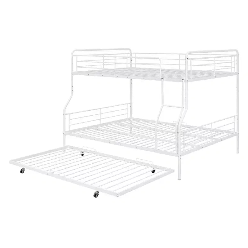 Full XL over Queen Metal Bunk Bed with Trundle, Convertible into 2 Separate Beds, Heavy-Duty Iron Bed Frame for Kids Teens