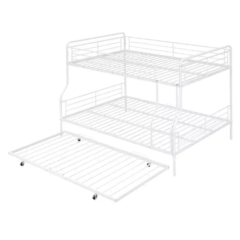Full XL over Queen Metal Bunk Bed with Trundle, Convertible into 2 Separate Beds, Heavy-Duty Iron Bed Frame for Kids Teens