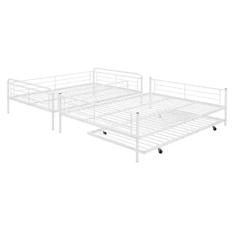 Full XL over Queen Metal Bunk Bed with Trundle, Convertible into 2 Separate Beds, Heavy-Duty Iron Bed Frame for Kids Teens