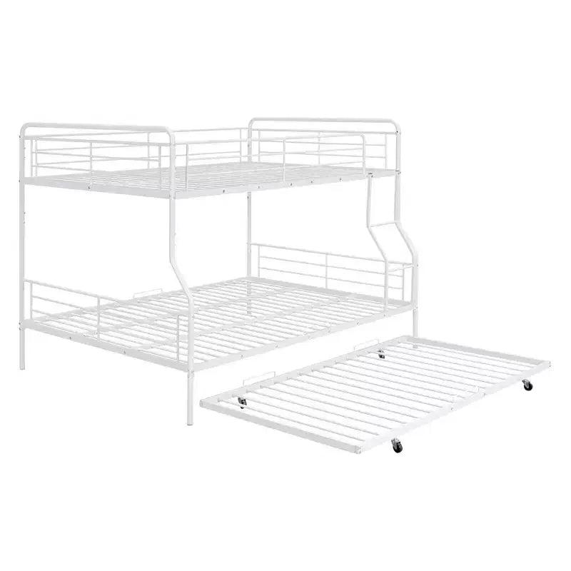 Full XL over Queen Metal Bunk Bed with Trundle, Convertible into 2 Separate Beds, Heavy-Duty Iron Bed Frame for Kids Teens