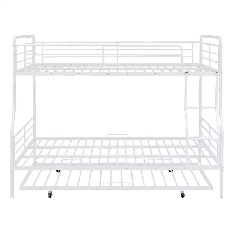 Full XL over Queen Metal Bunk Bed with Trundle, Convertible into 2 Separate Beds, Heavy-Duty Iron Bed Frame for Kids Teens