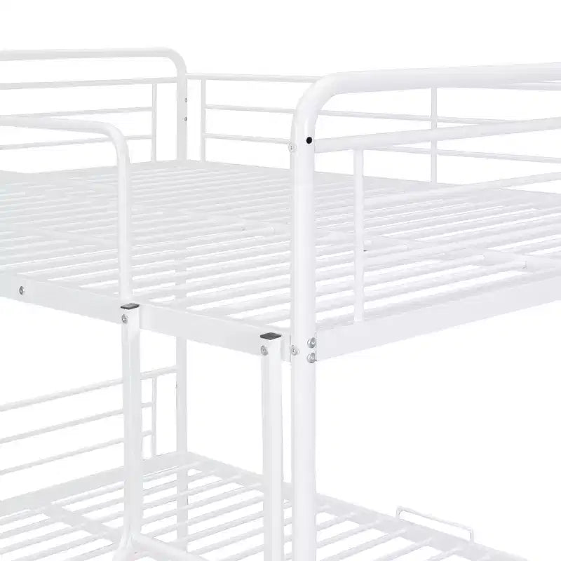 Full XL over Queen Metal Bunk Bed with Trundle, Convertible into 2 Separate Beds, Heavy-Duty Iron Bed Frame for Kids Teens