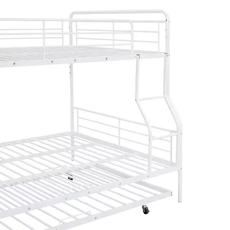 Full XL over Queen Metal Bunk Bed with Trundle, Convertible into 2 Separate Beds, Heavy-Duty Iron Bed Frame for Kids Teens