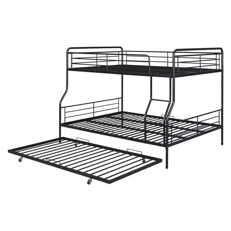 Full XL over Queen Metal Bunk Bed with Trundle, Convertible into 2 Separate Beds, Heavy-Duty Iron Bed Frame for Kids Teens