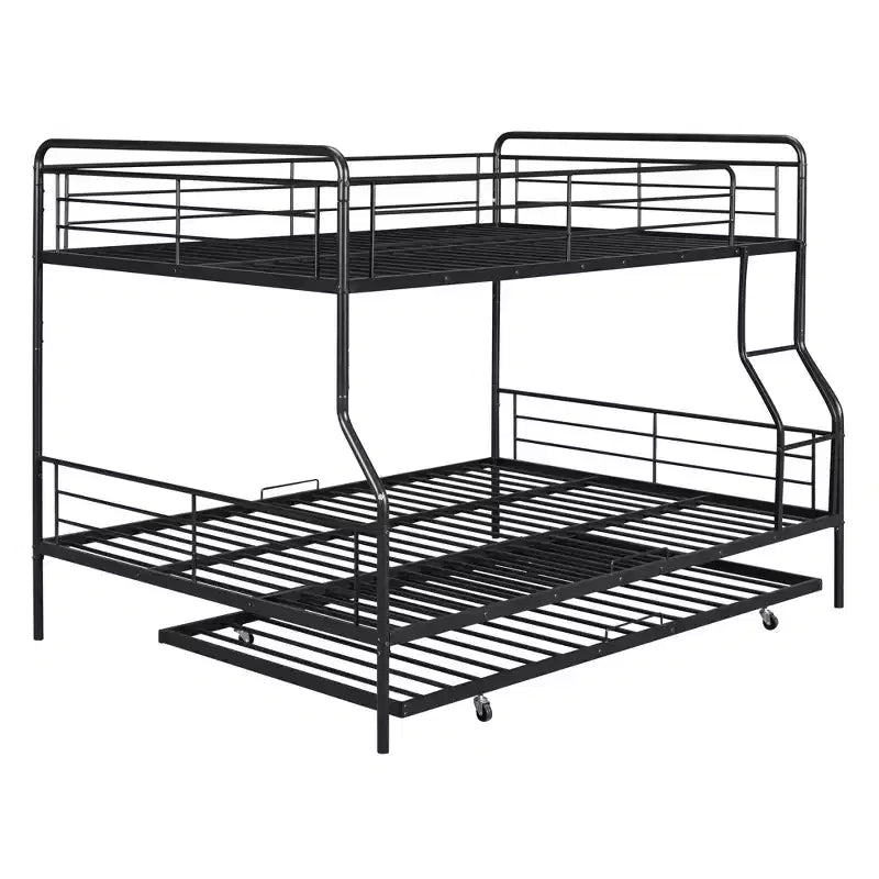 Full XL over Queen Metal Bunk Bed with Trundle, Convertible into 2 Separate Beds, Heavy-Duty Iron Bed Frame for Kids Teens