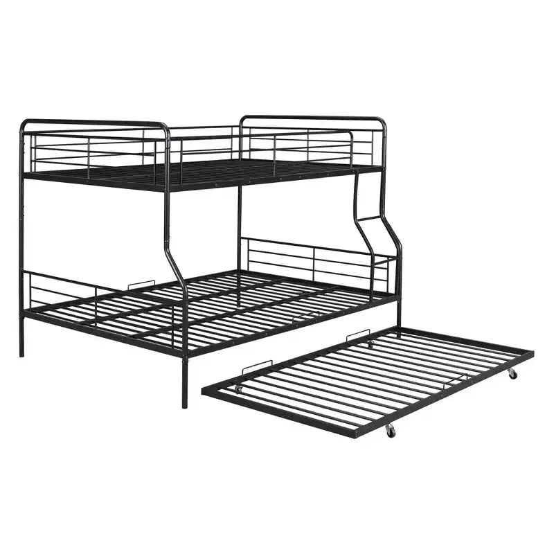 Full XL over Queen Metal Bunk Bed with Trundle, Convertible into 2 Separate Beds, Heavy-Duty Iron Bed Frame for Kids Teens