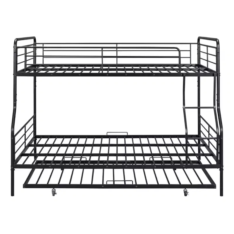 Full XL over Queen Metal Bunk Bed with Trundle, Convertible into 2 Separate Beds, Heavy-Duty Iron Bed Frame for Kids Teens