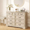 Dyonery Farmhouse Drawer Dresser, 9 Drawer Chest with Wood Top, 52 Wide Storage Organizer for Bedroom, Living Room, Entryway