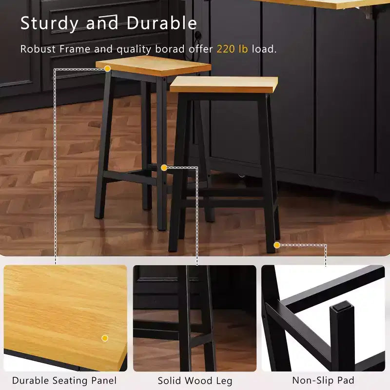 48 Kitchen Island Set with 2 Bar Stools, Drop Leaf, Power Outlet, 2 Drawers, Door Storage Rack, 5 Side Shelves, Rolling Kitchen Cart