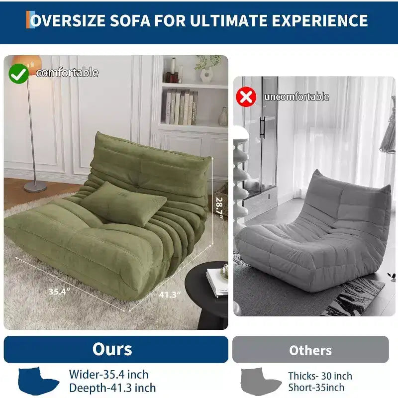 Acekool Bean Bag Chair for Adults, Memory Foam Single Sofa, Suede-Like Fabric, Supportive Modern Floor Chair for Living Room & Bedroom, Green