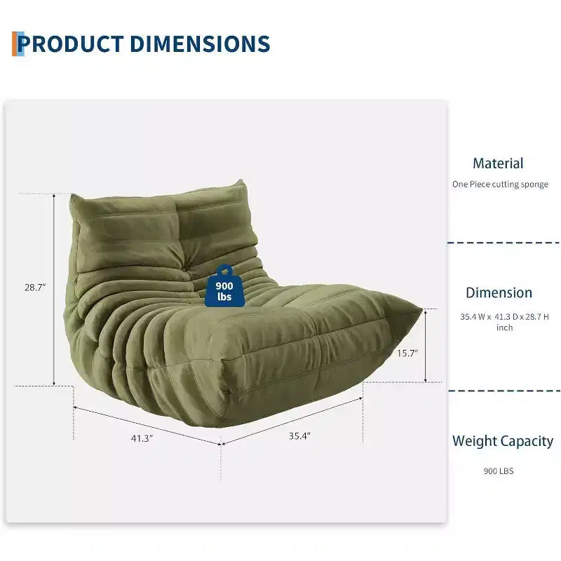 Acekool Bean Bag Chair for Adults, Memory Foam Single Sofa, Suede-Like Fabric, Supportive Modern Floor Chair for Living Room & Bedroom, Green