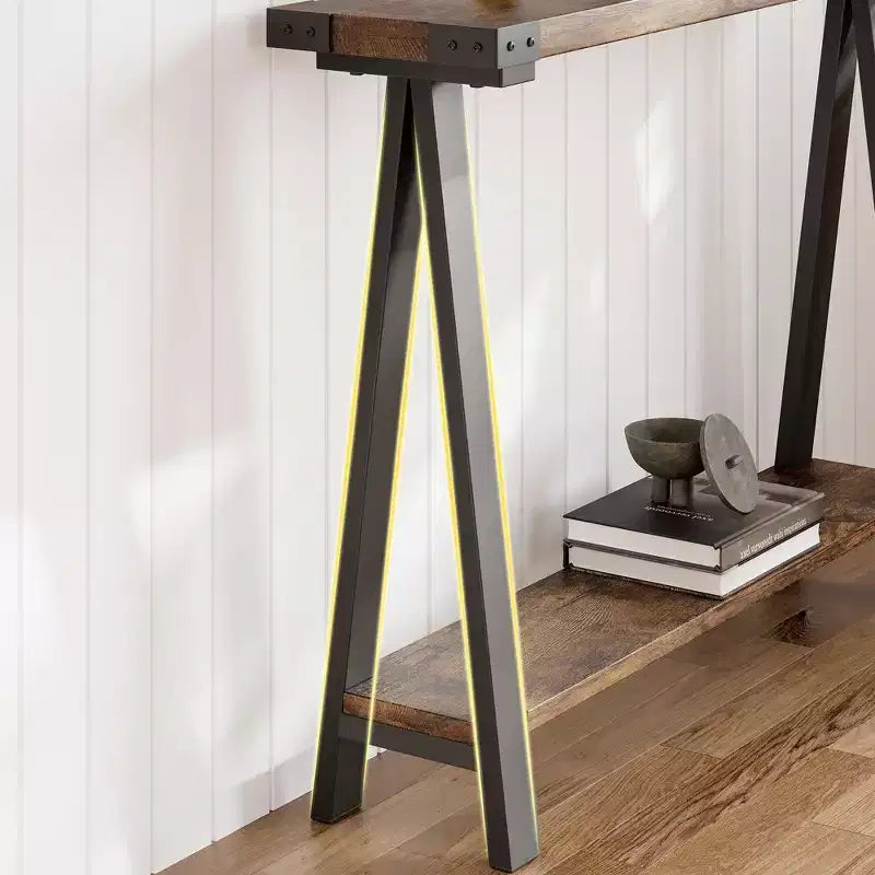 GustoWave Farmhouse Console Table with Storage, 2 Tier Narrow Entry Table with with Metal Frame and MDF for Living Room - Rustic