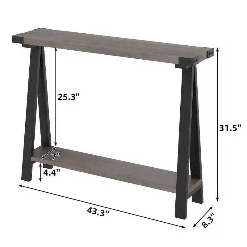 GustoWave Farmhouse Console Table with Storage, 2 Tier Narrow Entry Table with with Metal Frame and MDF for Living Room - Rustic