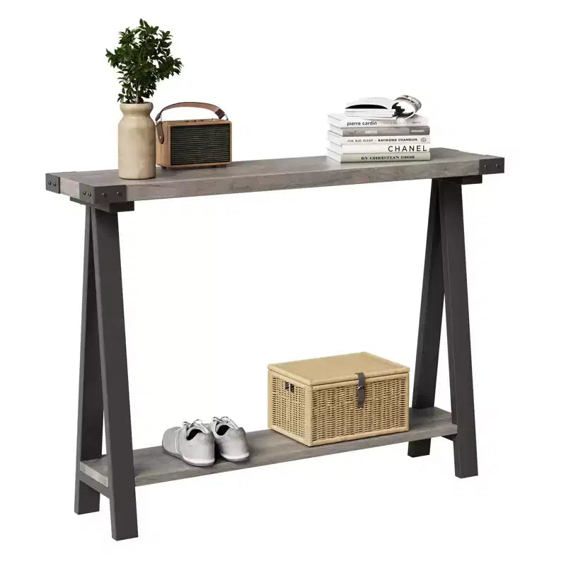 GustoWave Farmhouse Console Table with Storage, 2 Tier Narrow Entry Table with with Metal Frame and MDF for Living Room - Rustic