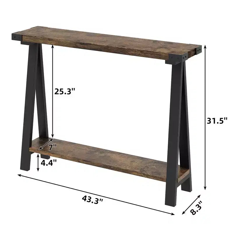 GustoWave Farmhouse Console Table with Storage, 2 Tier Narrow Entry Table with with Metal Frame and MDF for Living Room - Rustic