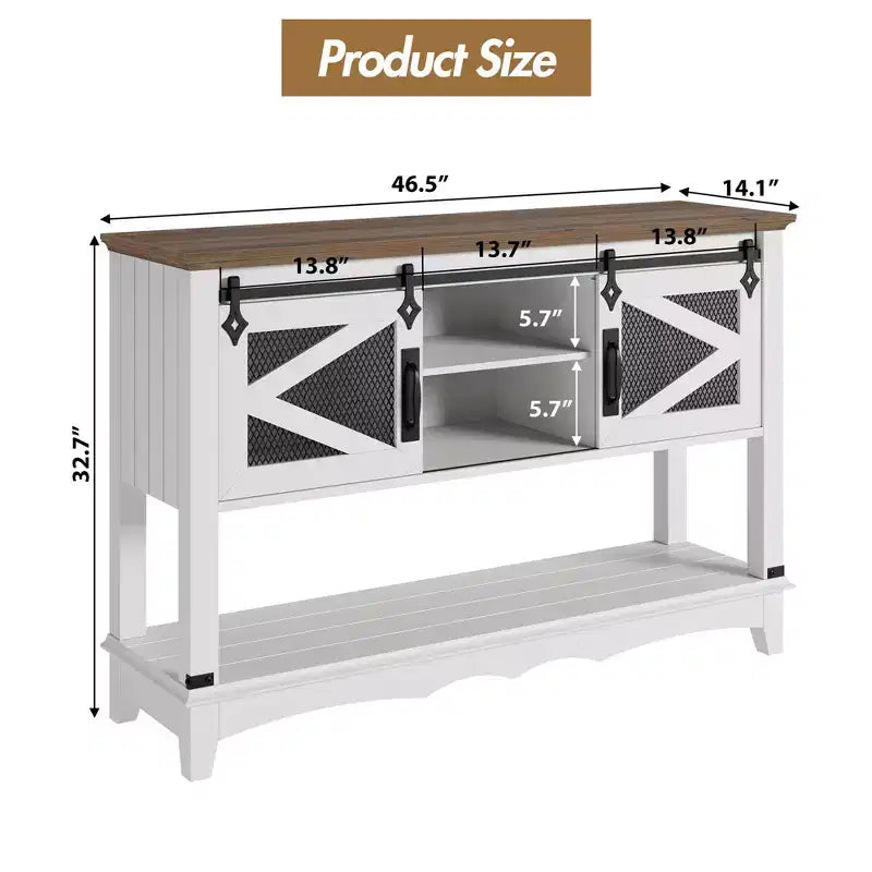 GustoWave 46.5'' Farmhouse Console Table with Sliding Barn Doors & Storage Cabinet - Entryway Table, Sofa Table for Living Room, White