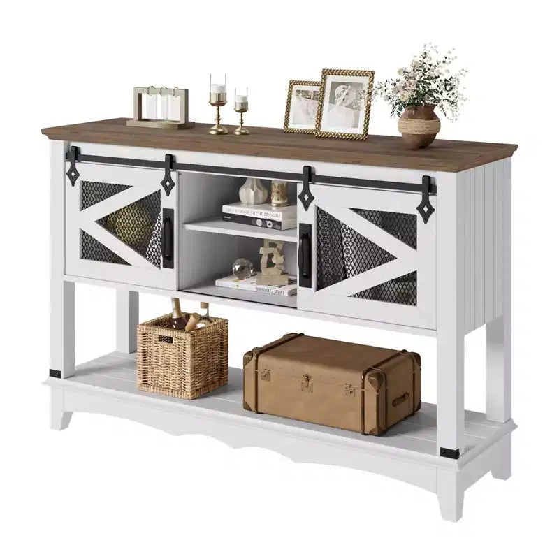 GustoWave 46.5'' Farmhouse Console Table with Sliding Barn Doors & Storage Cabinet - Entryway Table, Sofa Table for Living Room, White