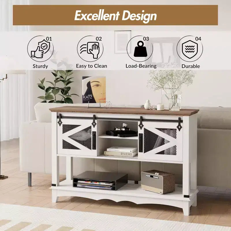 GustoWave 46.5'' Farmhouse Console Table with Sliding Barn Doors & Storage Cabinet - Entryway Table, Sofa Table for Living Room, White
