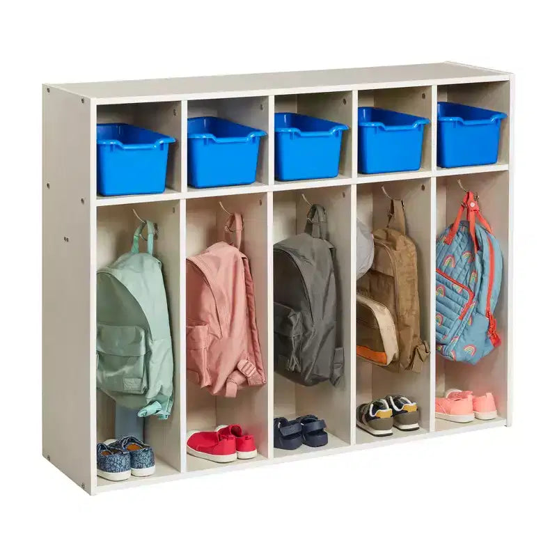 ECR4Kids Streamline 5-Section Toddler Coat Locker and 5 Scoop Front Bins, Cubby Storage