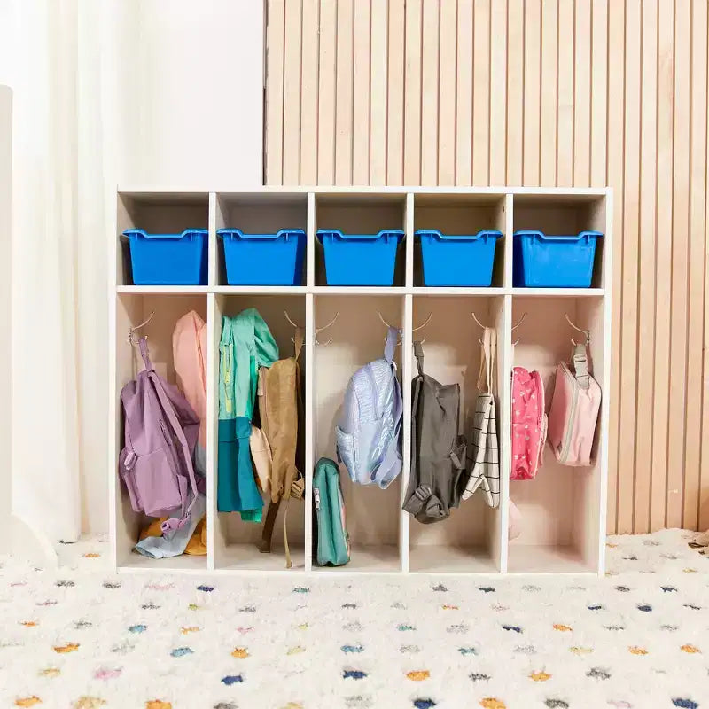 ECR4Kids Streamline 5-Section Toddler Coat Locker and 5 Scoop Front Bins, Cubby Storage