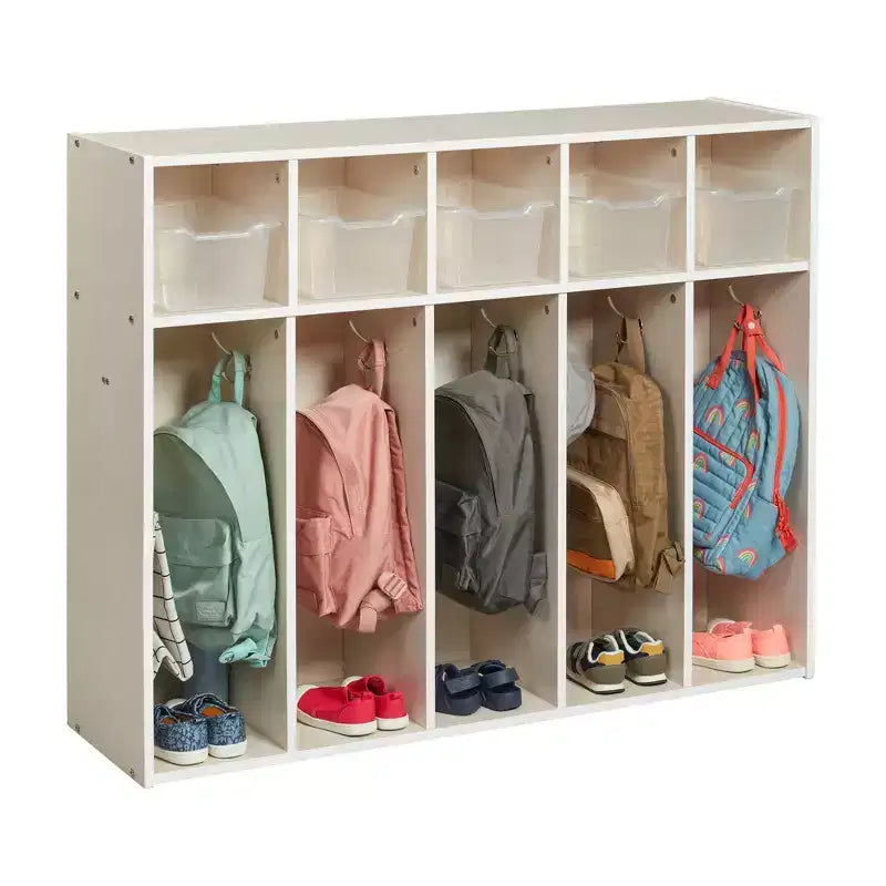 ECR4Kids Streamline 5-Section Toddler Coat Locker and 5 Scoop Front Bins, Cubby Storage