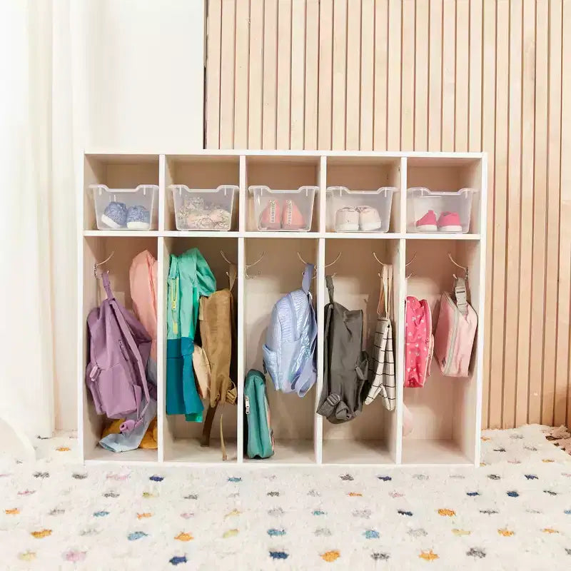 ECR4Kids Streamline 5-Section Toddler Coat Locker and 5 Scoop Front Bins, Cubby Storage