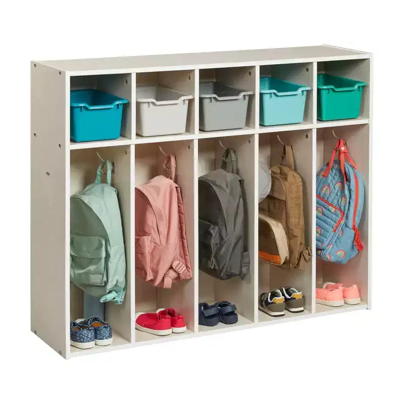 ECR4Kids Streamline 5-Section Toddler Coat Locker and 5 Scoop Front Bins, Cubby Storage