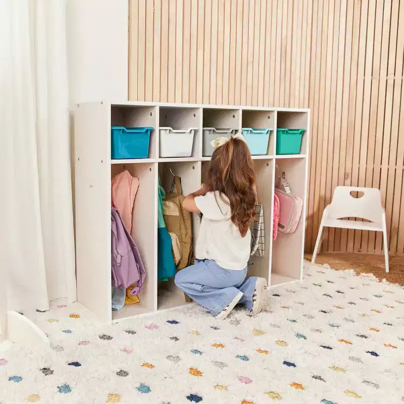ECR4Kids Streamline 5-Section Toddler Coat Locker and 5 Scoop Front Bins, Cubby Storage