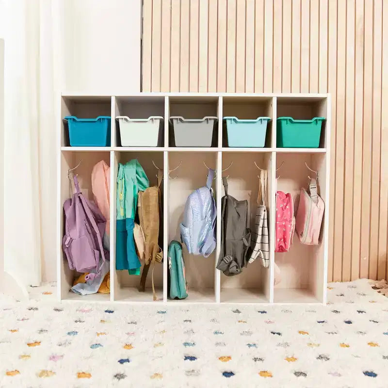ECR4Kids Streamline 5-Section Toddler Coat Locker and 5 Scoop Front Bins, Cubby Storage