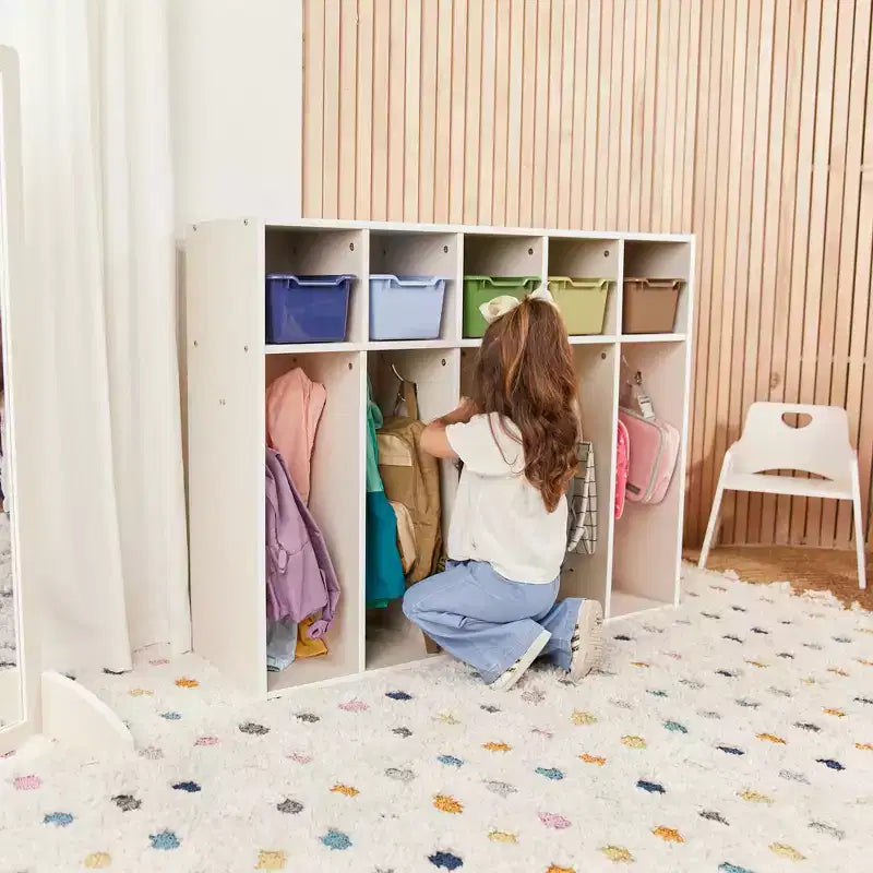 ECR4Kids Streamline 5-Section Toddler Coat Locker and 5 Scoop Front Bins, Cubby Storage
