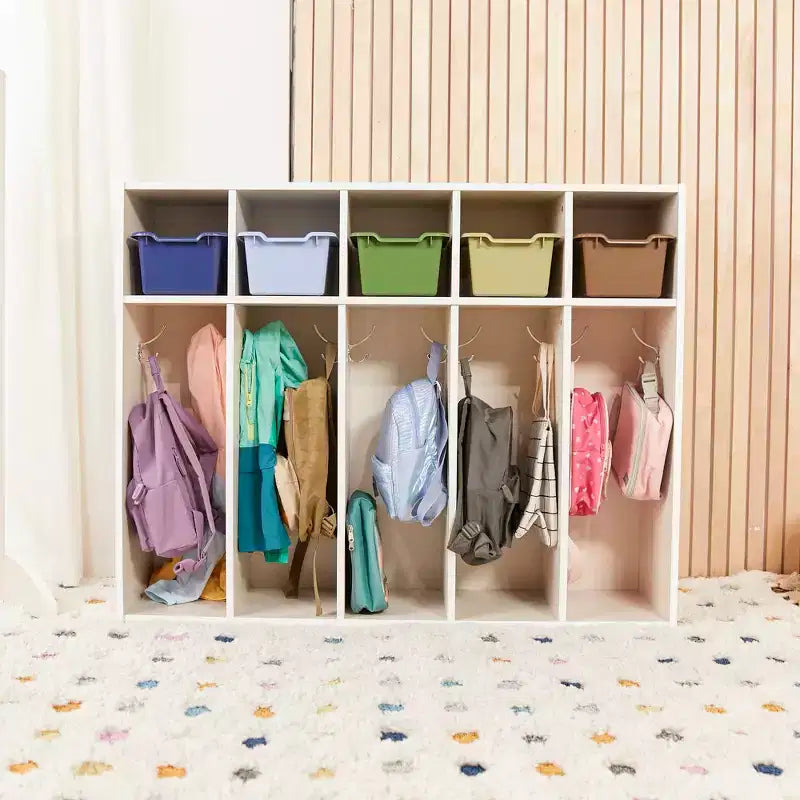 ECR4Kids Streamline 5-Section Toddler Coat Locker and 5 Scoop Front Bins, Cubby Storage