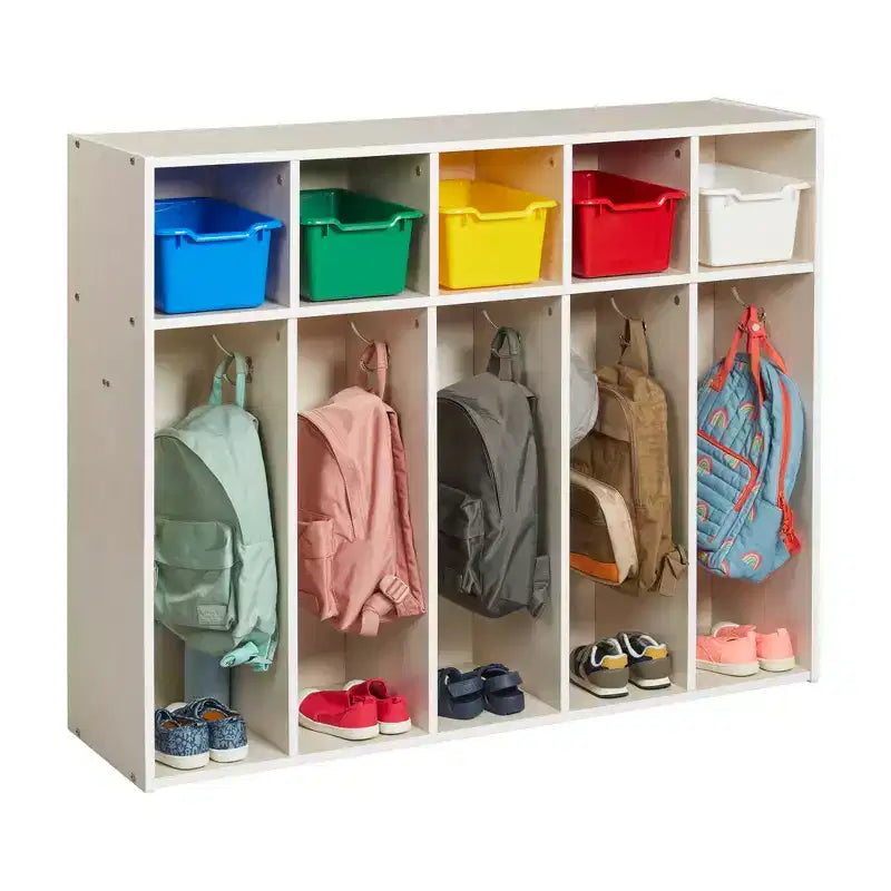 ECR4Kids Streamline 5-Section Toddler Coat Locker and 5 Scoop Front Bins, Cubby Storage