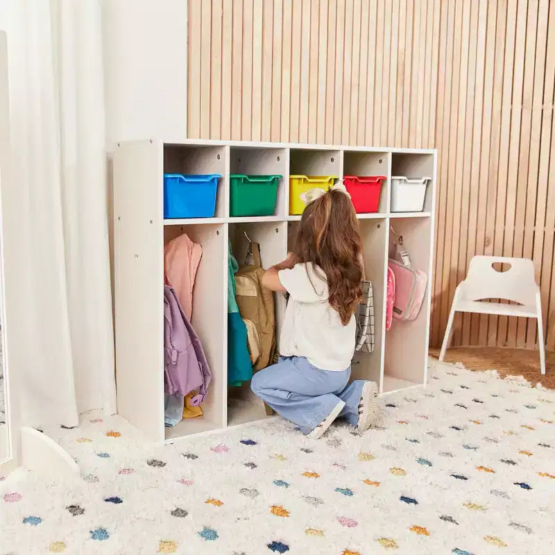 ECR4Kids Streamline 5-Section Toddler Coat Locker and 5 Scoop Front Bins, Cubby Storage