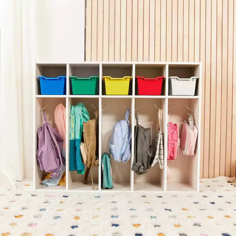 ECR4Kids Streamline 5-Section Toddler Coat Locker and 5 Scoop Front Bins, Cubby Storage