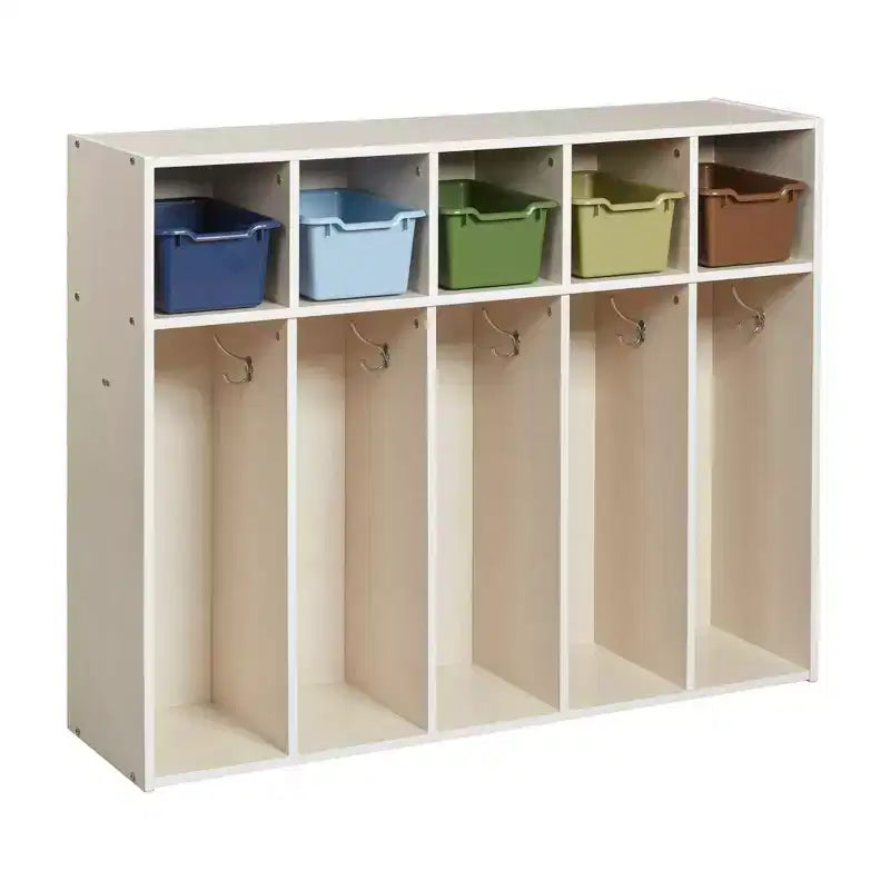 ECR4Kids Streamline 5-Section Toddler Coat Locker and 5 Scoop Front Bins, Cubby Storage