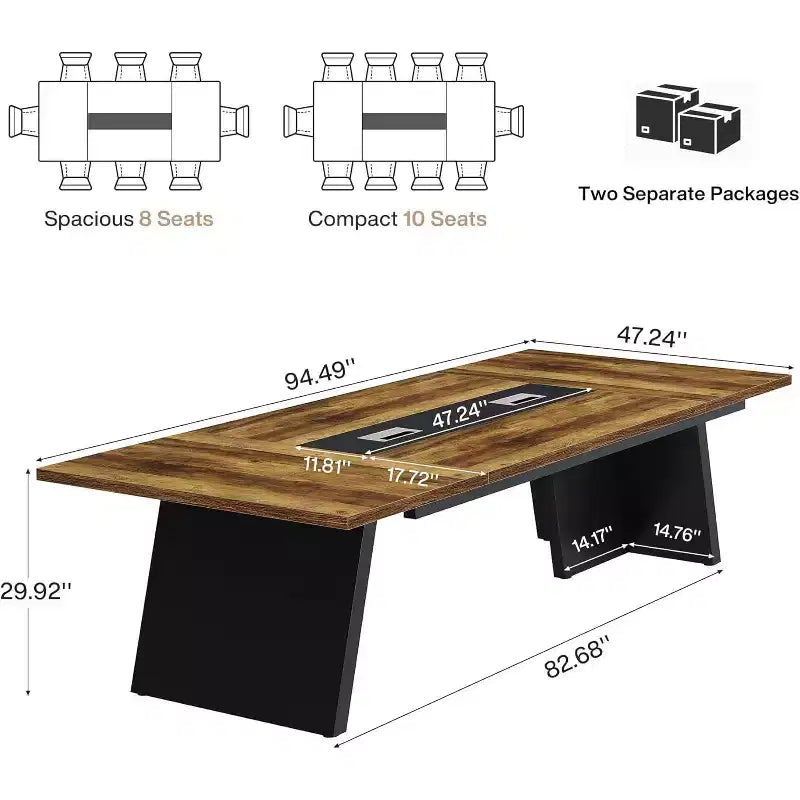 Lantine Modern 8ft Conference Table, Meeting Room Table with Cable Management, Large Business Seminar Furniture for Boardroom