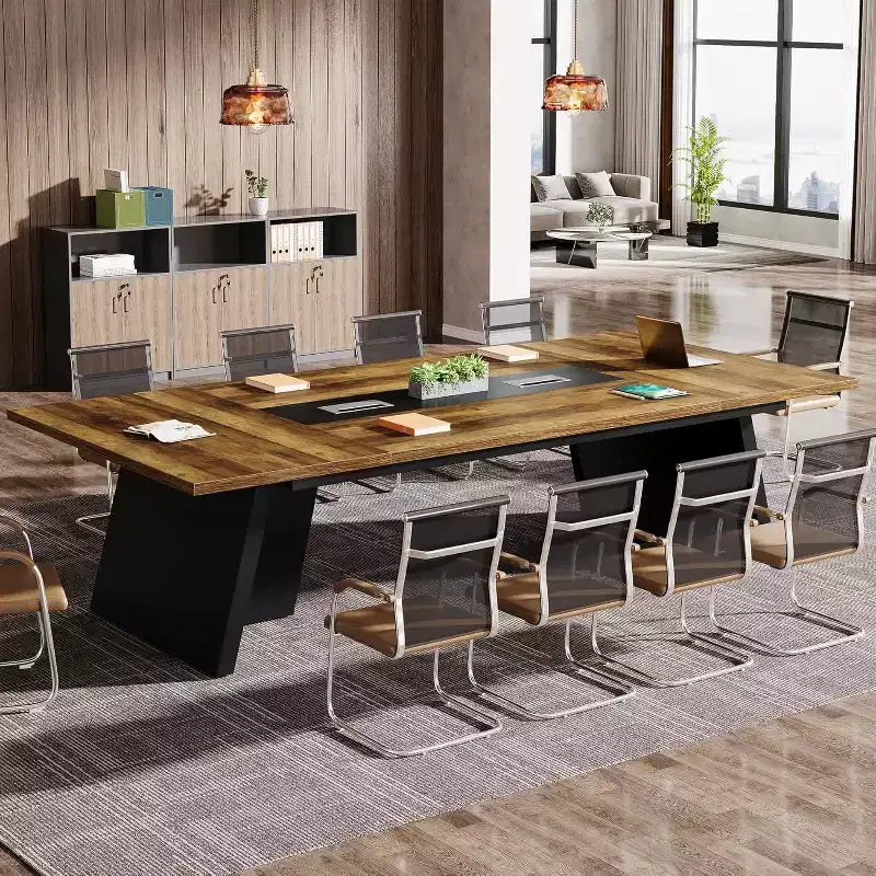 Lantine Modern 8ft Conference Table, Meeting Room Table with Cable Management, Large Business Seminar Furniture for Boardroom