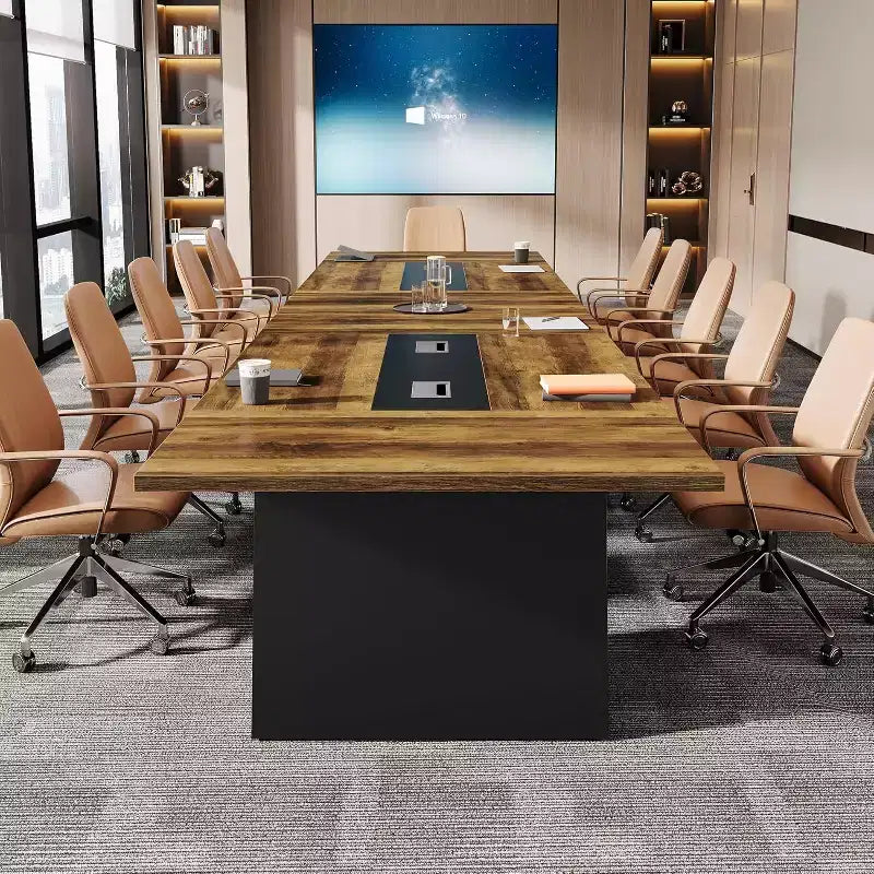 Lantine Modern 8ft Conference Table, Meeting Room Table with Cable Management, Large Business Seminar Furniture for Boardroom