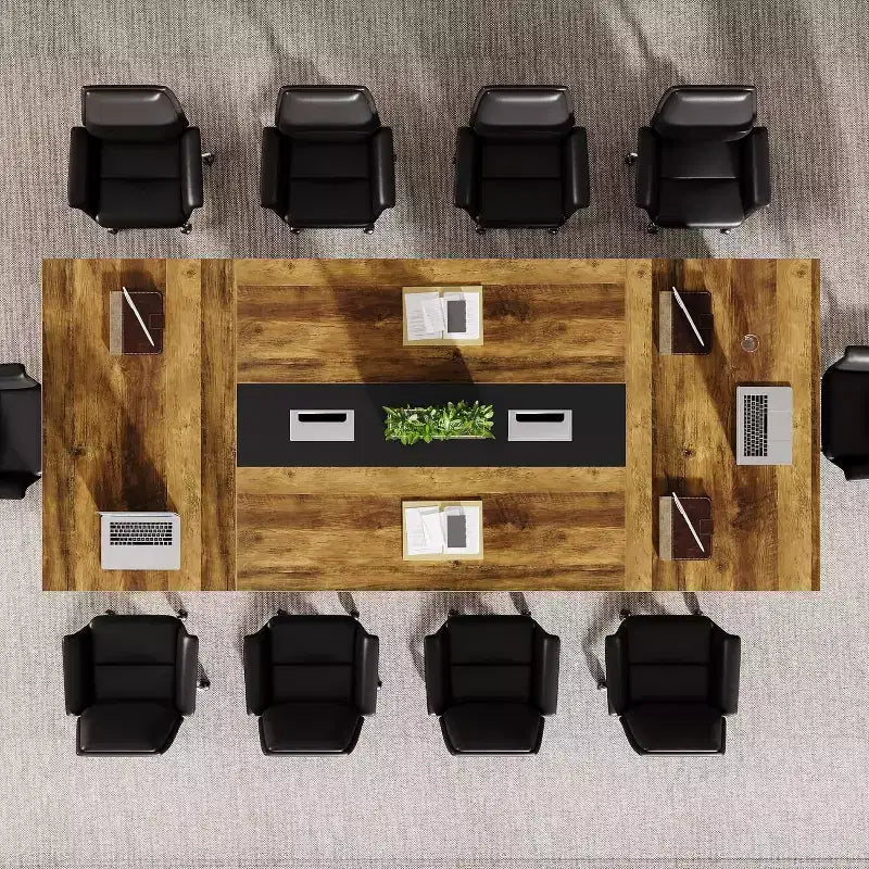 Lantine Modern 8ft Conference Table, Meeting Room Table with Cable Management, Large Business Seminar Furniture for Boardroom